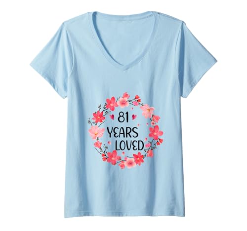 Damen Floral 81 Years Loved Women 81 Years Old cool 81th Birthday T-Shirt mit V-Ausschnitt Damen Floral 81 Years Loved Women 81 Years Old cool 81th Birthday T-Shirt mit V-Ausschnitt von Funny 81 Years Old Gifts for Mom Grandma