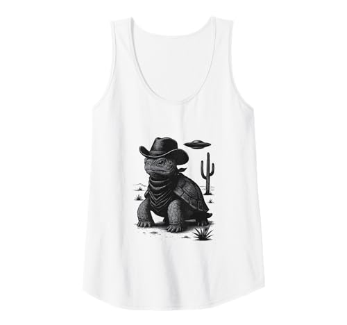 Damen Lustige Cowboy-Schildkröte UFO Alien Western Space Tortoise Tank Top Damen Lustige Cowboy-Schildkröte UFO Alien Western Space Tortoise Tank Top von Funny 90s Western Cowboy Tortoise UFO Tee