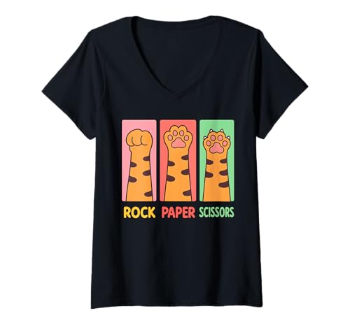 Damen Rock Paper Scissors, Handspiel, niedliche Katzenpfote, Kawaii Cat Lover T-Shirt mit V-Ausschnitt Damen Rock Paper Scissors, Handspiel, niedliche Katzenpfote, Kawaii Cat Lover T-Shirt mit V-Ausschnitt von Funny Adorable Kitten Paw Cute Animal Pet Owner
