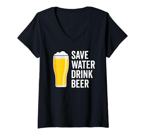 Damen Lustiger Trinkspruch Save Water Drink Beer Cool Vatertag T-Shirt mit V-Ausschnitt Damen Lustiger Trinkspruch Save Water Drink Beer Cool Vatertag T-Shirt mit V-Ausschnitt von Funny Adult Humor For Beer Drinkers