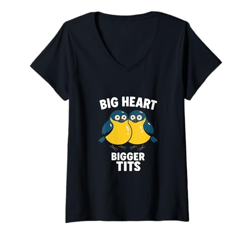 Damen Lustiger Witz für Erwachsene mit großen Herzen, große Titten T-Shirt mit V-Ausschnitt von Funny Adult Joke Gifts and Tees