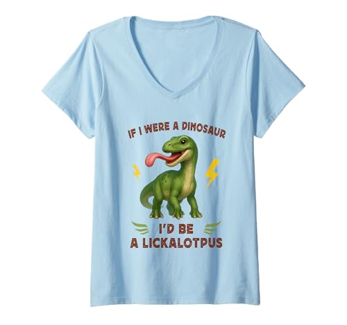 Damen Funny Dinosaur Adult Joke Meme Hilarious Licking Pussy Pun T-Shirt mit V-Ausschnitt von Funny Adult Joke Memes ...
