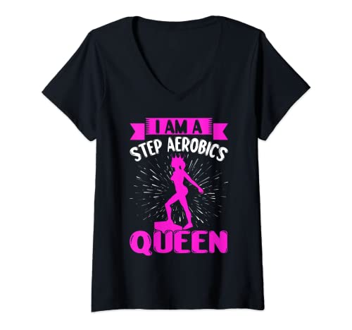Damen I Am A Step Aerobic Step Übung – Aerobic T-Shirt mit V-Ausschnitt von Funny Aerobics Gift Shirts