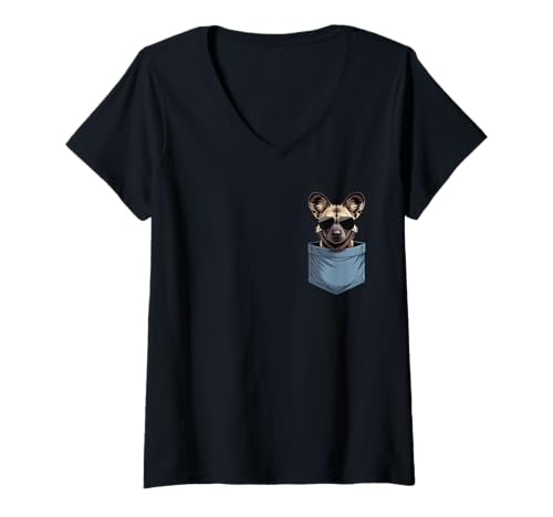 Damen Niedlicher afrikanischer Wildhundeliebhaber T-Shirt mit V-Ausschnitt Damen Niedlicher afrikanischer Wildhundeliebhaber T-Shirt mit V-Ausschnitt von Funny African Painted dog in Pocket