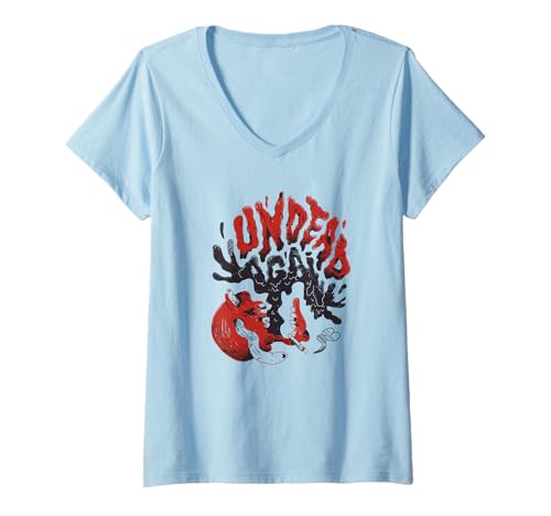 Damen Lustiges Horror-Kunstwerk – Undead Again T-Shirt mit V-Ausschnitt Damen Lustiges Horror-Kunstwerk – Undead Again T-Shirt mit V-Ausschnitt von Funny Afterlife Vibes Apparel