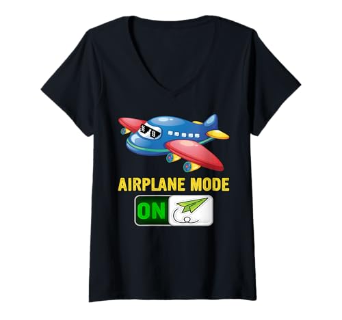 Damen Lustiger Pilot Daddy Aviation Captains Studentenflugzeug Mode-On T-Shirt mit V-Ausschnitt von Funny Airplane Aviation Aviator Enthusiasts Lover