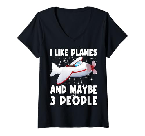 Damen Pilot Daddy Nat'l Aviation Day Kapitän Student Ich mag Flugzeuge T-Shirt mit V-Ausschnitt von Funny Airplane Aviation Aviator Enthusiasts Lover