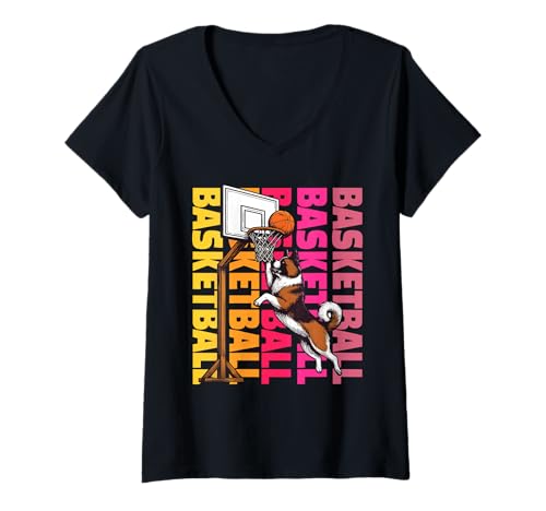 Damen American Akita Basketball-Sport-Hundeliebhaber T-Shirt mit V-Ausschnitt Damen American Akita Basketball-Sport-Hundeliebhaber T-Shirt mit V-Ausschnitt von Funny Akita Basketball Player Dog Designs