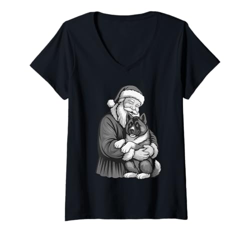 Damen American Akita Weihnachtsmann, Hundeliebhaber T-Shirt mit V-Ausschnitt Damen American Akita Weihnachtsmann, Hundeliebhaber T-Shirt mit V-Ausschnitt von Funny Akita Holiday Dog Designs
