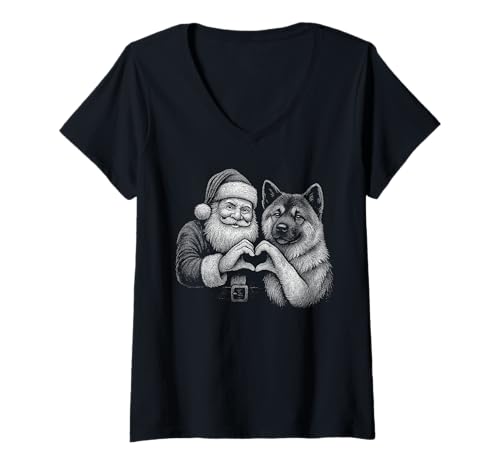 Damen American Akita Weihnachtsmann Herzform Weihnachten Hundeliebhaber T-Shirt mit V-Ausschnitt Damen American Akita Weihnachtsmann Herzform Weihnachten Hundeliebhaber T-Shirt mit V-Ausschnitt von Funny Akita Holiday Dog Designs