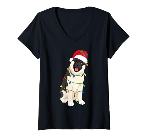 Damen American Akita Weihnachtsbaum-Lichter Urlaub Hundeliebhaber T-Shirt mit V-Ausschnitt Damen American Akita Weihnachtsbaum-Lichter Urlaub Hundeliebhaber T-Shirt mit V-Ausschnitt von Funny Akita Xmas Tree Dog Designs