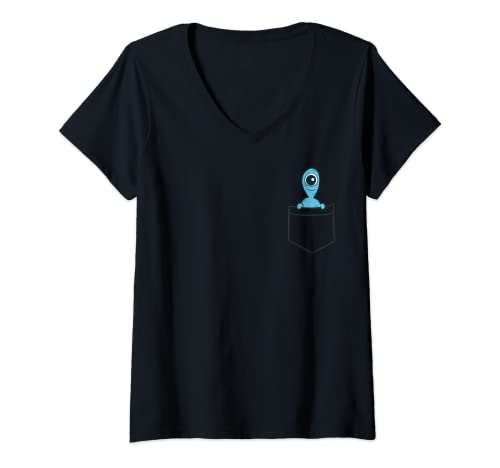 Damen Alien In einer Tasche Ufo Alien Space Pocket Alien T-Shirt mit V-Ausschnitt Damen Alien In einer Tasche Ufo Alien Space Pocket Alien T-Shirt mit V-Ausschnitt von Funny Alien Gifts