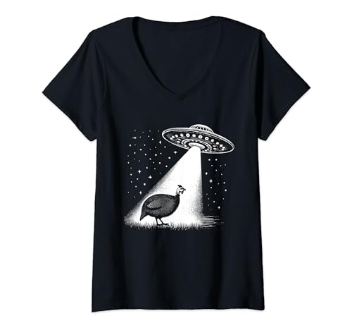 Damen Perlhuhn Dad Mom Lover - Lustiges Alien UFO T-Shirt mit V-Ausschnitt Damen Perlhuhn Dad Mom Lover - Lustiges Alien UFO T-Shirt mit V-Ausschnitt von Funny Alien Guinea Fowl Gift for Men & Women