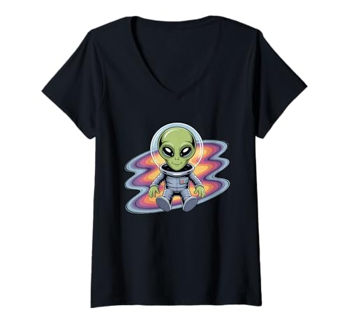 Damen Lustige Aliens-Grafik T-Shirt mit V-Ausschnitt von Funny Alien Shirt