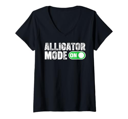 Damen Lustiger Alligator-Modus auf Krokodil-Liebhaber-Sumpfkönig Tier T-Shirt mit V-Ausschnitt Damen Lustiger Alligator-Modus auf Krokodil-Liebhaber-Sumpfkönig Tier T-Shirt mit V-Ausschnitt von Funny Alligator Animal Crocodile Lover Gator Fan