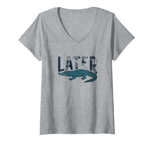 Damen Später Gator T-Shirt mit V-Ausschnitt Damen Später Gator T-Shirt mit V-Ausschnitt von Funny Alligator