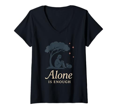 Damen Introvert Alone is Enough Social Battery Low Antisoziales Geschenk T-Shirt mit V-Ausschnitt Damen Introvert Alone is Enough Social Battery Low Antisoziales Geschenk T-Shirt mit V-Ausschnitt von Funny Alone Time Self Care Minimalist Soft