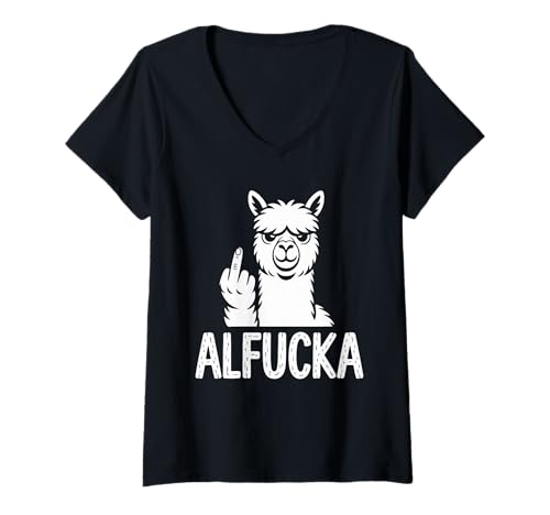 Damen Alfucka Lama Mich Nicht voll Lustiges Alpaca Llama T-Shirt mit V-Ausschnitt Damen Alfucka Lama Mich Nicht voll Lustiges Alpaca Llama T-Shirt mit V-Ausschnitt von Funny Alpaca Shirts & Llama Humor