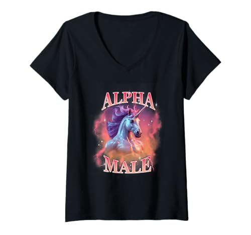 Damen Alpha Bootleg im Vintage-Stil mit Einhornmotiv T-Shirt mit V-Ausschnitt Damen Alpha Bootleg im Vintage-Stil mit Einhornmotiv T-Shirt mit V-Ausschnitt von Funny Alpha Male Unicorn Designs