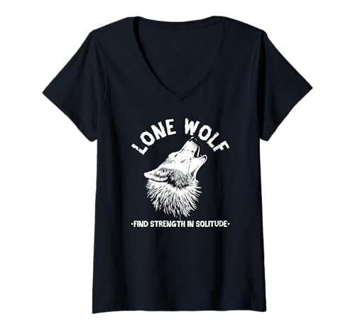 Damen Einsamer Wolf Stärke Einsamkeit Wolf Heulen Wildtiere Tier T-Shirt mit V-Ausschnitt Damen Einsamer Wolf Stärke Einsamkeit Wolf Heulen Wildtiere Tier T-Shirt mit V-Ausschnitt von Funny Alpha Wild Wolf