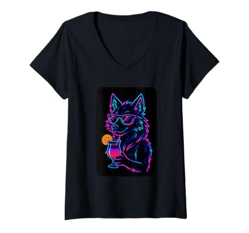 Damen Cooler Wolf Trinkcocktail T-Shirt mit V-Ausschnitt Damen Cooler Wolf Trinkcocktail T-Shirt mit V-Ausschnitt von Funny Alpha Wolf Gifts
