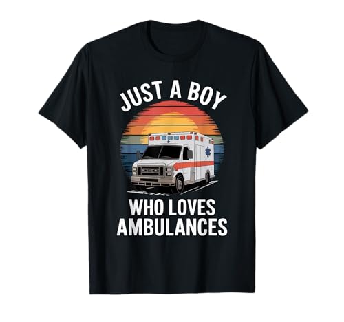 Just A Boy Who Loves Ambulances EMS Sanitäter Krankenwagen T-Shirt von Funny Ambulance Apparel for Men Women