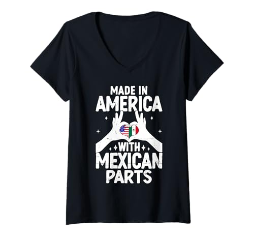 Damen Hergestellt in Amerika mit mexikanischen Teilen, lustiger amerikanischer Mexikaner T-Shirt mit V-Ausschnitt Damen Hergestellt in Amerika mit mexikanischen Teilen, lustiger amerikanischer Mexikaner T-Shirt mit V-Ausschnitt von Funny American Mexican Shirts for Women Men