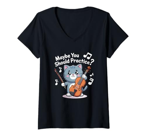 Damen Süße Katze Vielleicht sollten Sie üben T-Shirt mit V-Ausschnitt Damen Süße Katze Vielleicht sollten Sie üben T-Shirt mit V-Ausschnitt von Funny And Sarcastic Apparel