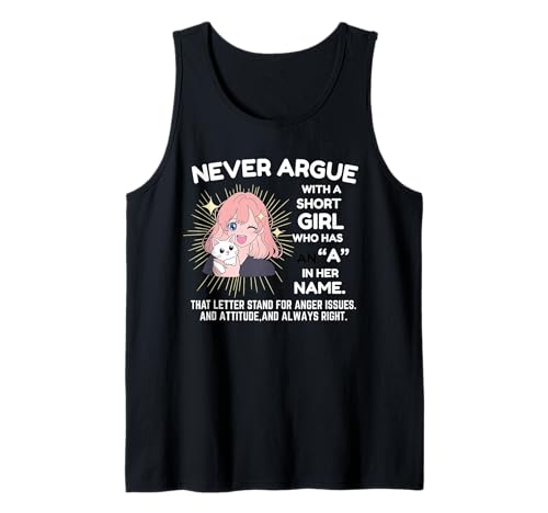 Streite Niemals mit einem kleinen Mädchen, das EIN A in ihrem Namen hat Anime Tank Top Streite Niemals mit einem kleinen Mädchen, das EIN A in ihrem Namen hat Anime Tank Top von Funny Angry Short Girl Humor Tee With A Names Joke