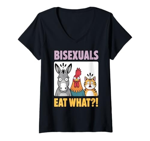 Damen Funny Bisexuals Eat What Animals Gay Pride LGBTQ Fun T-Shirt mit V-Ausschnitt Damen Funny Bisexuals Eat What Animals Gay Pride LGBTQ Fun T-Shirt mit V-Ausschnitt von Funny Animal Bisexuality Pride Gay Lesbian