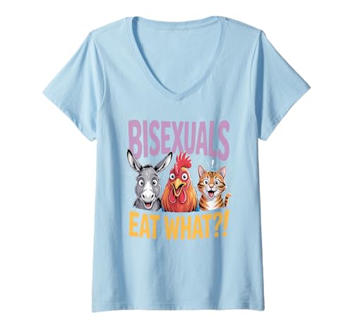 Damen Funny Bisexuals Eat What Animals Gay Pride LGBTQ Fun T-Shirt mit V-Ausschnitt Damen Funny Bisexuals Eat What Animals Gay Pride LGBTQ Fun T-Shirt mit V-Ausschnitt von Funny Animal Bisexuality Pride Gay Lesbian