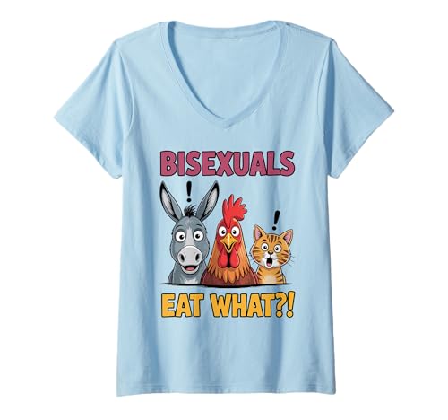 Damen Funny Bisexuals Eat What Animals Gay Pride LGBTQ Fun T-Shirt mit V-Ausschnitt Damen Funny Bisexuals Eat What Animals Gay Pride LGBTQ Fun T-Shirt mit V-Ausschnitt von Funny Animal Bisexuality Pride Gay Lesbian