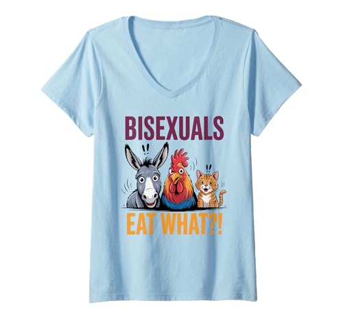Damen Funny Bisexuals Eat What Animals Gay Pride LGBTQ Fun T-Shirt mit V-Ausschnitt Damen Funny Bisexuals Eat What Animals Gay Pride LGBTQ Fun T-Shirt mit V-Ausschnitt von Funny Animal Bisexuality Pride Gay Lesbian
