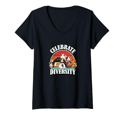Damen Retro Vintage Celebrate Diversity Wheek Guinea Pig Lover T-Shirt mit V-Ausschnitt Damen Retro Vintage Celebrate Diversity Wheek Guinea Pig Lover T-Shirt mit V-Ausschnitt von Funny Animal Cavy Love Gifts Tee Shirts & Hoodies