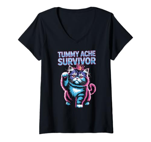 Damen Bauchschmerzen Survivor, Lustiges Katzenmeme & Spruch | Bauchschmerzen T-Shirt mit V-Ausschnitt Damen Bauchschmerzen Survivor, Lustiges Katzenmeme & Spruch | Bauchschmerzen T-Shirt mit V-Ausschnitt von Funny Animal Designs & Graphics For Women & Men
