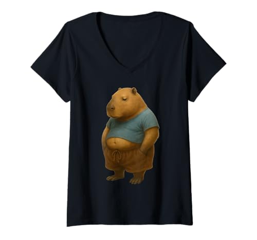 Damen Fat Capybara | Lustiger Capybara & Capybara Lover T-Shirt mit V-Ausschnitt Damen Fat Capybara | Lustiger Capybara & Capybara Lover T-Shirt mit V-Ausschnitt von Funny Animal Designs & Graphics For Women & Men