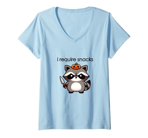 Damen Ich benötige gruselige Snacks Angry Raccoon Halloween T-Shirt mit V-Ausschnitt Damen Ich benötige gruselige Snacks Angry Raccoon Halloween T-Shirt mit V-Ausschnitt von Funny Animal Humor Snack Lover Halloween Racoon