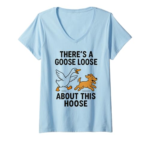Damen Lustige Gans jagt einen Hund und füttert Entenfarm T-Shirt mit V-Ausschnitt Damen Lustige Gans jagt einen Hund und füttert Entenfarm T-Shirt mit V-Ausschnitt von Funny Animal Jokes For Kids