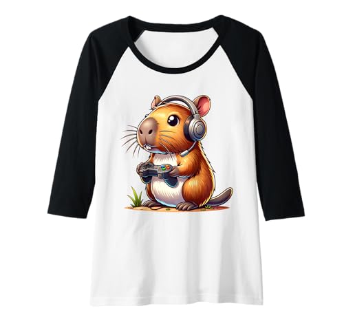 Damen Capybara spielt Videospiele Lustiges Spielen Raglan Damen Capybara spielt Videospiele Lustiges Spielen Raglan von Funny Animal Lover Outfit Gifts Boy Girl Kids