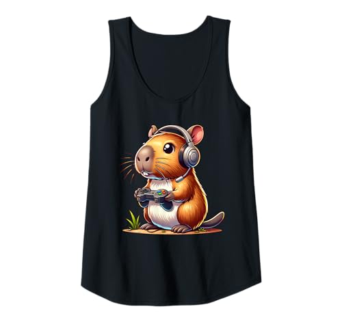 Damen Capybara spielt Videospiele Lustiges Spielen Tank Top Damen Capybara spielt Videospiele Lustiges Spielen Tank Top von Funny Animal Lover Outfit Gifts Boy Girl Kids