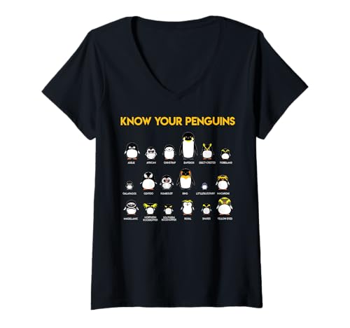 Damen Lustiger Pinguin-Liebhaber, Pinguin-Arten wissen T-Shirt mit V-Ausschnitt Damen Lustiger Pinguin-Liebhaber, Pinguin-Arten wissen T-Shirt mit V-Ausschnitt von Funny Animal Penguin Species