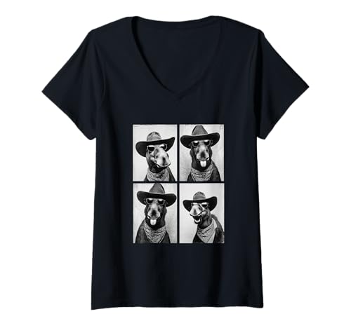 Damen Cowboy Elch mit Sonnenbrille Fun Animal Photo Booth Western T-Shirt mit V-Ausschnitt von Funny Animal Photography Clothing Co.