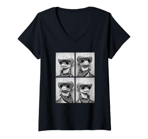 Damen Cowboy Klapperschlangen mit Sonnenbrille Schlange Tier Fotokabine T-Shirt mit V-Ausschnitt von Funny Animal Photography Clothing Co.