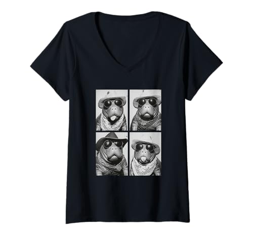Damen Cowboy Seekuh mit Sonnenbrille Tier Photo Booth Western T-Shirt mit V-Ausschnitt von Funny Animal Photography Clothing Co.