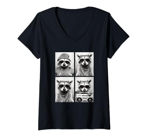 Damen Funny Gangster Waschbären Hip Hop Rap Street Urban Meme Tier T-Shirt mit V-Ausschnitt von Funny Animal Photography Clothing Co.