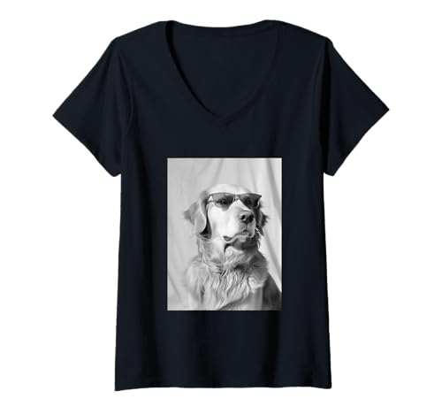 Damen Golden Retriever mit Sonnenbrille Cool Dog Lover Photo Booth T-Shirt mit V-Ausschnitt Damen Golden Retriever mit Sonnenbrille Cool Dog Lover Photo Booth T-Shirt mit V-Ausschnitt von Funny Animal Photography Clothing Co.