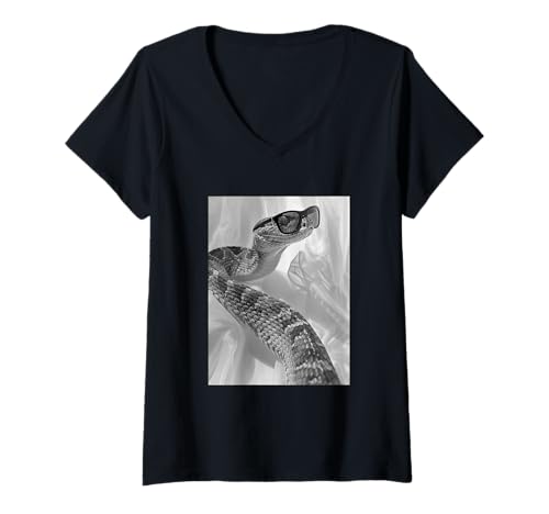 Damen Klapperschlange mit Sonnenbrille Cool Reptil Tier Photo Booth T-Shirt mit V-Ausschnitt von Funny Animal Photography Clothing Co.