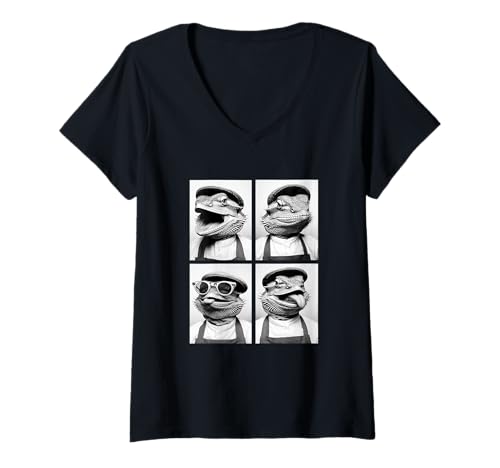 Damen Lustige Bartagamen mit Sonnenbrille Kaffee Barista Tiere T-Shirt mit V-Ausschnitt Damen Lustige Bartagamen mit Sonnenbrille Kaffee Barista Tiere T-Shirt mit V-Ausschnitt von Funny Animal Photography Clothing Co.