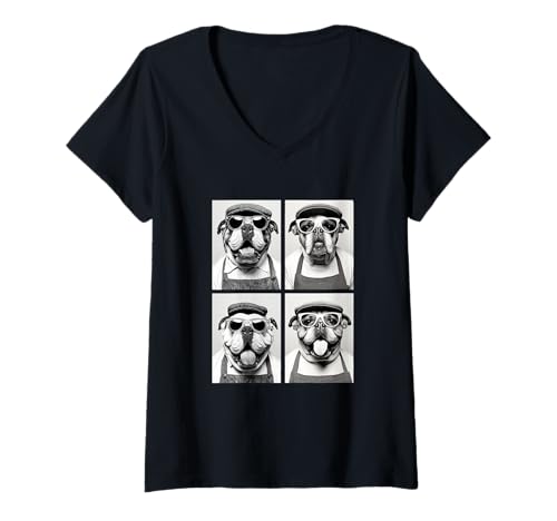 Damen Lustige Bulldoggen mit Sonnenbrille Kaffeeliebhaber Barista Tiere T-Shirt mit V-Ausschnitt Damen Lustige Bulldoggen mit Sonnenbrille Kaffeeliebhaber Barista Tiere T-Shirt mit V-Ausschnitt von Funny Animal Photography Clothing Co.
