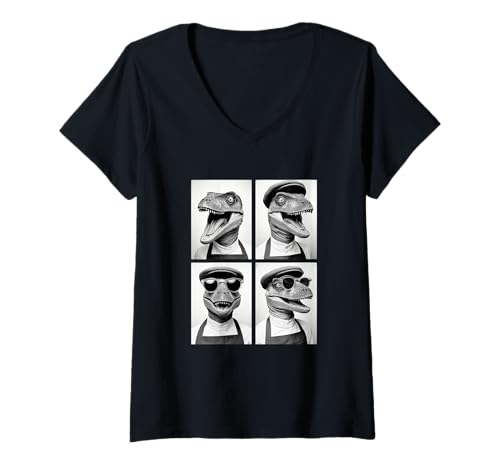 Damen Lustige Dinosaurier mit Sonnenbrille Kaffeeliebhaber Barista Dino T-Shirt mit V-Ausschnitt Damen Lustige Dinosaurier mit Sonnenbrille Kaffeeliebhaber Barista Dino T-Shirt mit V-Ausschnitt von Funny Animal Photography Clothing Co.